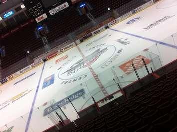 WFCU Centre ice after Windsor Spitfires' practice, August 28, 2013.