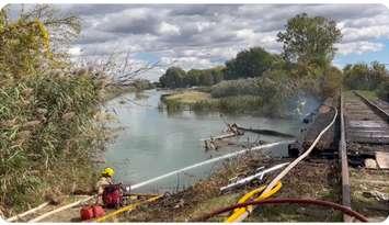 Fire at Running Creek Road in Wallaceburg (Image captured from Chatham-Kent Fire and Emergency Services video via X)