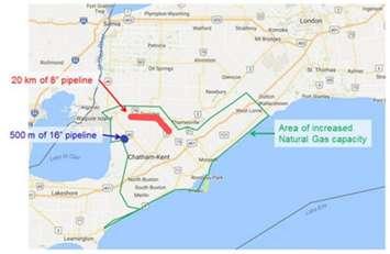 A map of the proposed natural gas expansion in Chatham-Kent's north end. (Photo courtesy of uniongas.com)