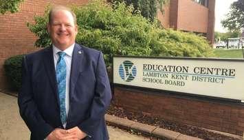 Lambton Kent District School Board Director of Education John Howitt outside the board's education centre in Sarnia. August 2019. (Photo by LKDSB)