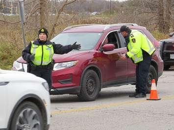 A West Region OPP led Festive RIDE checkpoint in London, November 7, 2023. (Photo by Miranda Chant, Blackburn Media)