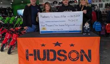 Hudson Motorcycles presents cheque to Chatham-Kent Hospice (Image courtesy of Hudson Motorcycles)