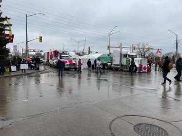 Protesters on Huron Church Road in Windsor. Photo by Maureen Revait. 