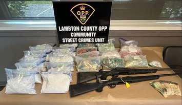 Items seized in October 18, 2024 drug bust at Walpole Island First Nation. Photo courtesy of Lambton OPP. 