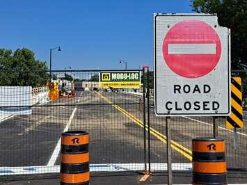 Road closed sign in front of the Third Street Bridge in Chatham. July 19, 2022. (Photo by Paul Pedro)
