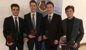 Players with the Chatham Maroons took home a number of awards during the GOJHL Western Conference Awards Banquet in St. Thomas, February 27, 2017. (Photo courtesy of Tom Heath)