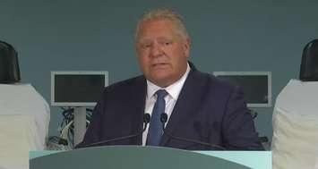 Premier Doug Ford speaks at a news conference about expanding private delivery of public health-care services in Ontario, January 16, 2023. Screen capture from the Premier of Ontario YouTube channel. 