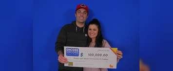 Jessica and Stewart McDiarmid of Chatham won $100,000 with ENCORE on a December 21, 2018, LOTTO MAX draw. (February 19, 2019. (Photo courtesy of OLG)