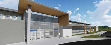 Architectural rendering of Chatham-Kent Secondary School front facade by Architecttura Inc. (Photo courtesy of the Lambton-Kent District School Board)