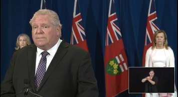 Premier Doug Ford during his daily media briefing May 27, 2020. (YouTube screen grab) 