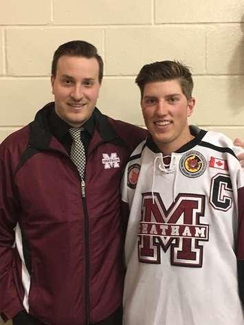 Dane Johnstone (right) poses for a photo with Chatham Maroons head coach Kyle Makaric. (Photo courtesy of the Chatham Maroons)