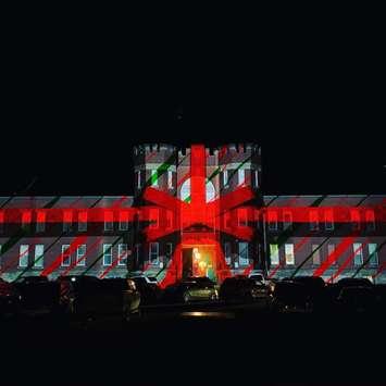 The projection mapping light show on the Chatham Armoury in December 2019. (Photo by Chatham Johnstone)