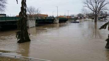 Flooding at Third St. bridge in Chatham. February 24, 2018. (Photo by Cheryl Johnstone). 