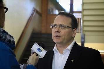Mike Schreiner stops in Sarnia as part of his spring tour of southwestern Ontario. March 28, 2017 BlackburnNews.com photo by Meghan Bond