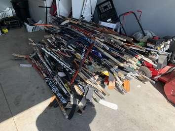 Hockey sticks collected in Chatham-Kent for Hockey Stick Flags (Photo courtesy Ryan McKeon)