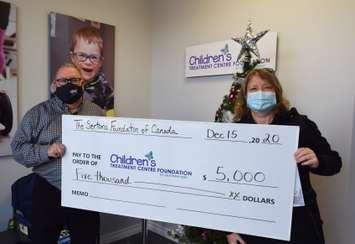 Tammy Craeymeersch, President of LaSertoma
International presents Mike Genge, President of CTC Foundation with a donation cheque of $5,000. (Photo courtesy of CTC-CK)
