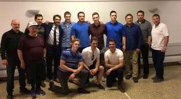 Players and coaches with the Chatham Maroons are pictured during their 2016-17 awards banquet in Tilbury on May 20, 2017 (Photo provided by Thomas Heath/Chatham Maroons)