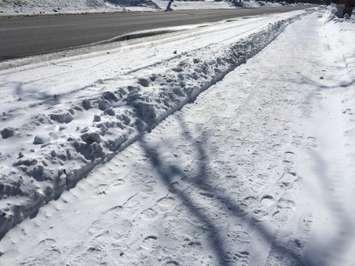 A snowy sidewalk in Ridgetown. (Photo by Ricardo Veneza)