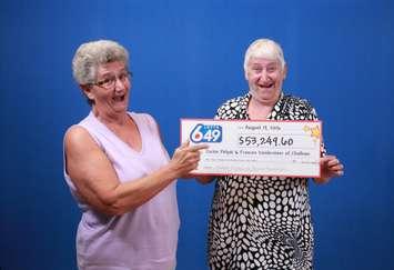 Jackie Polyak and Fran Vandermeer of Chatham celebrate winning over $53,000 with LOTTO 6/49, August 3, 2016 (Photo courtesy of the Ontario Lottery and Gaming Corporation)