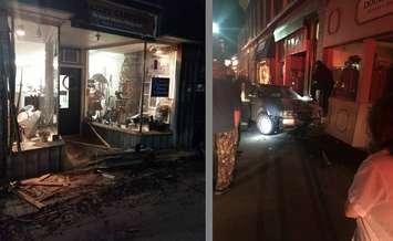 The scene after a car smashed into the front of Bailey's Saddlery in Ridgetown. May 23,
 2017. (Photos courtesy of Todd Bailey via Facebook and Corey Forbes via email)