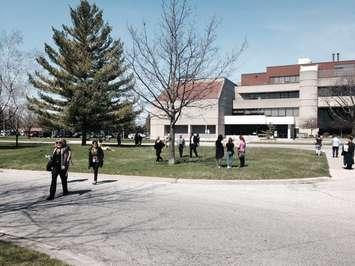 Staff members leaving the Chatham-Kent Courthouse on Grand Ave. following a threat. April 18. 2015. Photo by Simon Crouch. 