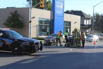 E-bike collision at the intersection of Park Ave. W. and Lacroix St. in Chatham. October 18, 2017. (Photo by Sarah Cowan Blackburn News Chatham-Kent).  