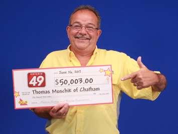 A Chatham man has won $50,000 in June 21's Ontario 49 draw.  July 05, 2017.  (Photo courtesy of OLG)