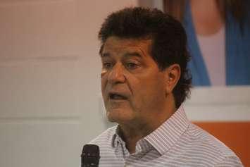 Unifor national president Jerry Dias speaks to supporters of Essex candidate Tracey Ramsey at the Essex Centre Sports Complex, October 11, 2019. Photo by Mark Brown/Blackburn News.