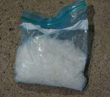 A bag of methamphetamine that was seized by Chatham-Kent police during a traffic stop on February 8, 2017. (Photo courtesy of the Chatham-Kent Police Service)