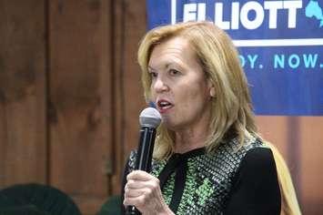 Ontario PC Party leadership candidate Christine Elliott addressing a town hall audience at Colasanti's in Kingsville, March 1, 2018. Photo by Mark Brown/Blackburn News.