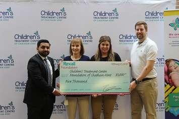 Rexall Foundation presents Children's Treatment Centre Foundation of Chatham-Kent with cheque for $5K. February 21, 2018. (Photo by Sarah Cowan Blackburn News Chatham-Kent). 