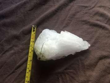 A piece of ice that Merlin's Susan Cebula says fell from the sky and nearly hit her. (Photo courtesy of Cebula family)