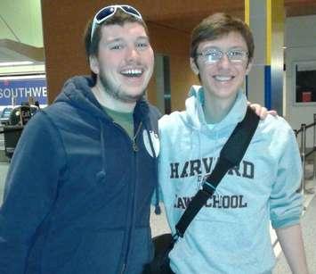 Christian Wilcox & Ian Virtue at the airport in Detroit before leaving for Nepal. (Photo courtesy of Tammy Wilcox)