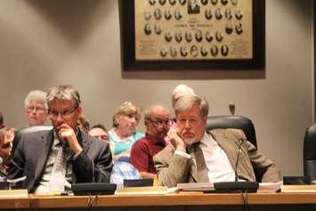 Dan Currie of MHPC Planning (left) and Rondeau Cottager's Association President Dr. David Colby (right) during an OMB hearing in Chatham-Kent Council Chambers, June 15, 2016 (Photo by Jake Kislinsky)