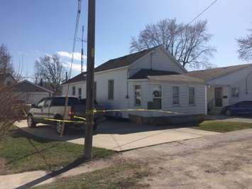 The scene at a Wallaceburg murder investigation. April 19, 2018. (Photo by Paul Pedro).