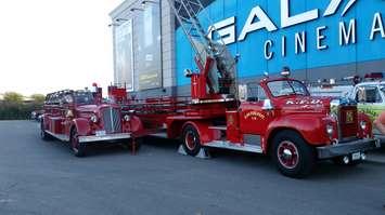 Antique fire trucks parked outside Galaxy Cinemas before the advance screening of "Only The Brave" on Thurs. Sept. 21. (Photo by Cheryl Johnstone)