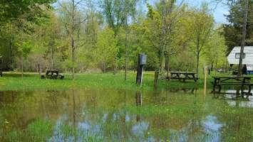 Many areas of the CM Wilson campground are under water and unsuited for use this long weekend, May 16, 2018. (Photo by Paul Kominek)