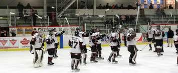 The Chatham Maroons after being eliminated by the Komoka Kings in the first round of the 2018-2019 GOJHL playoffs. March 7, 2019. (Photo by Matt Weverink)
