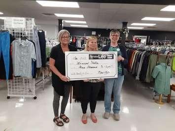 A recent $3,000 donation to the Chatham-Kent Women’s Centre marked more than $90,000 the newLIFE Thrift Store has donated to local charities. (Photo courtesy of newLIFE Thrift Store)