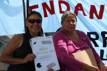 Indigenous mothers at Water Wells First protest on Bush Line in Dover Centre. August 20,2017. (Photo by Sarah Cowan Blackburn News). 