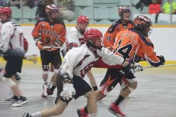 The Wallaceburg Red Devils take on the Six Nations Rebels in Jr. B lacrosse action on Sunday, June 28, 2015. (Photo courtesy of Jocelyn McLaughlin)