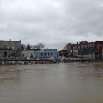 The Thames River rising closed to King St. parking lot March 26, 2016. (Photo by Simon Crouch) 