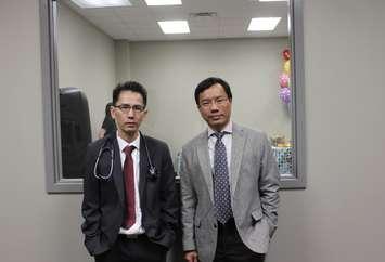 Dr. Howard Van (left) and Dr. Quoc Tran (right) standing in what will be a rehabilitation room for patient. March 22, 2017. (Photo by Natalia Vega)