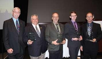 Award recipients: Tom Storey (far left), David French, Tim Schinkel, Shaun Sullivan, and Dave Baute (far right). November 23, 2016. (Photo by Natalia Vega)