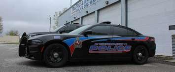 Chatham-Kent police cruiser parked at the traffic unit headquarters on Dillon Road. (Photo by Matt Weverink)