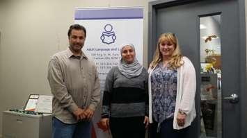 (L to R) Mohammed Alhajjeh, Nora Alhajjeh and the Adult Language and Learning Centre's Tracy Callaghan, October 12, 2016 (Photo by Jake Kislinsky)
