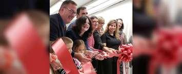 Officials from Chatham-Kent, the Lambton-Kent District School Board, and St. Clair College cut the ribbon to open an early learning lab at Winston Churchill Public School in Chatham. (Photo courtesy of St. Clair College)