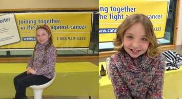 Hunter Escott before and after her haircut. (Photo courtesy of the Canadian Cancer Society, Chatham-Kent Office)