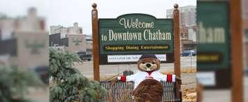 Hometown Hank poses for a photo in downtown Chatham. (Photo courtesy of Living CK / Municipality of Chatham-Kent)