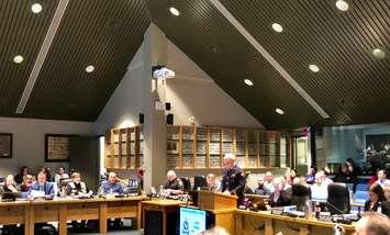 Cheif Gary Conn presents the 2020 police budget during budget deliberations in Chatham on January 29, 2020 (Photo by Allanah Wills)